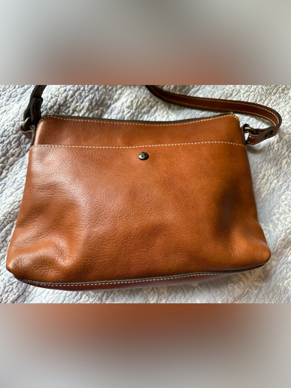 Patricia Nash Cognac Leather Crossbody purse/ Bag with Front Buckle - Picture 2 of 10